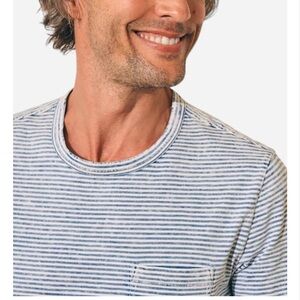 Faherty Short Sleeve Indigo Pocket Tee in Salt Wash Indigo Stripe
